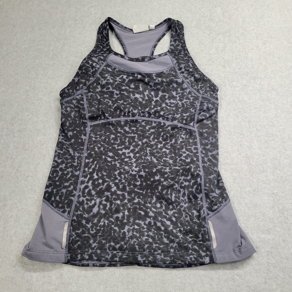 Athleta Racerback Tank Top Built-In Shelf Bra Grey Black Animal Print Size Small